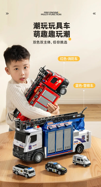 Alloy Fire Truck Toy with Extending Ladder – Transforming Rescue Truck