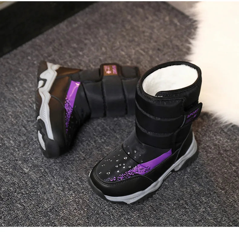 2025 New Winter Children Snow Boots Waterproof Warm Fur Rubber Sole Non-slip Fashion Girls Boys Boots EU 26-37