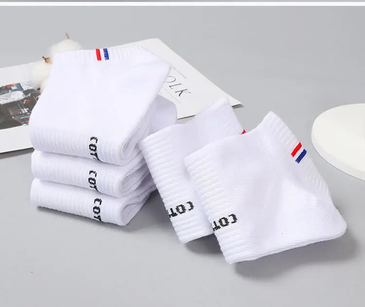 Men's Striped Cotton Ankle Socks – 5 or 10 Pairs, Black & White