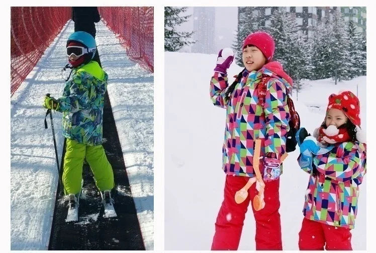 -30 Degree Kids Ski Suit Boy Girls Winter Outdoor Sports Waterproof Skiing Snowboarding Jackets Snow Pants Children Clothing Set