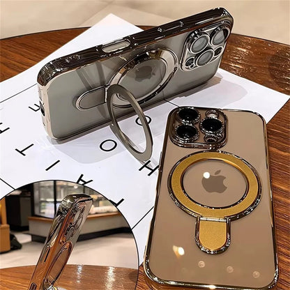 Custodia magnetica trasparente per iPhone con anello supporto