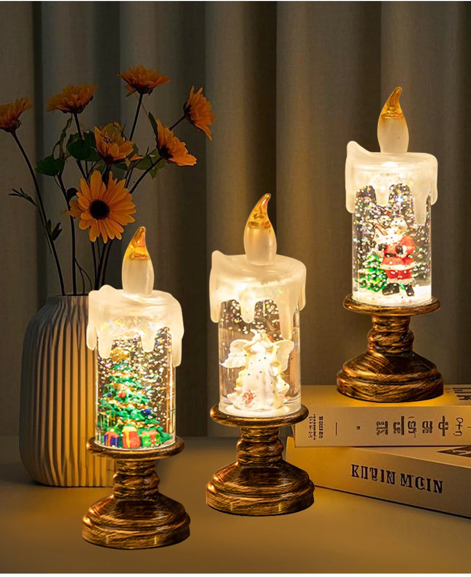 LED Candles Lights Christmas Lights Flameless Christmas Snow Globe Candle Light Home Decorative Candles Christmas Decorations