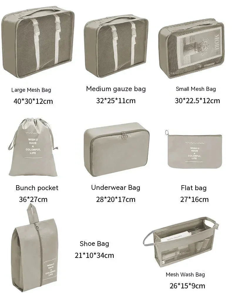 7/8/9/10 Pcs Set Travel Organizer Storage Bags Suitcase Packing Cubes Cases Portable Wardrobe Luggage Clothes Shoe Pouch Fold