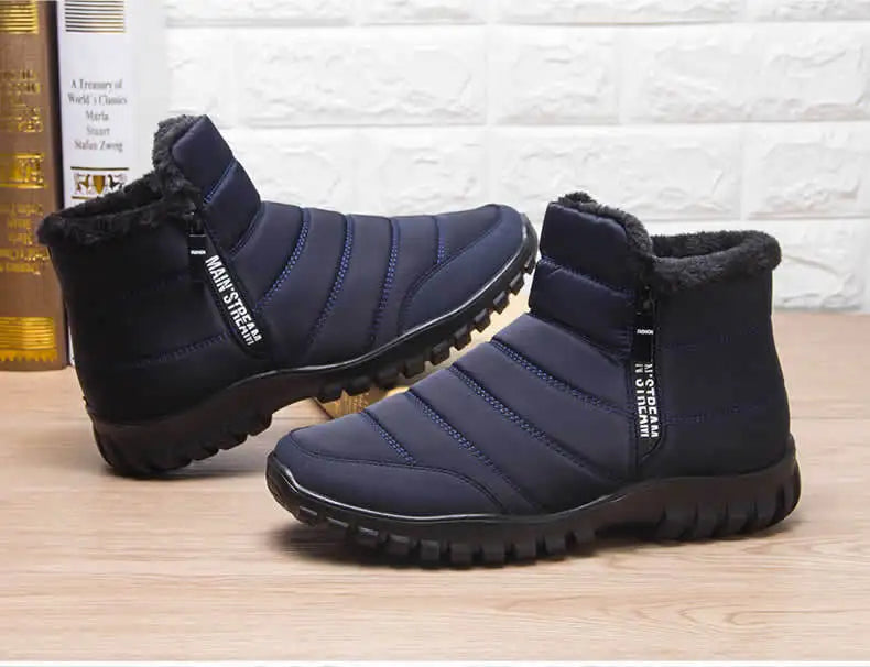 Winter Shoes Men's Sneakers Warm Cotton Zipper Snow Ankle Boots, Autumn Casual Shoes Waterproof Snow Boots Free Shipping Shoe