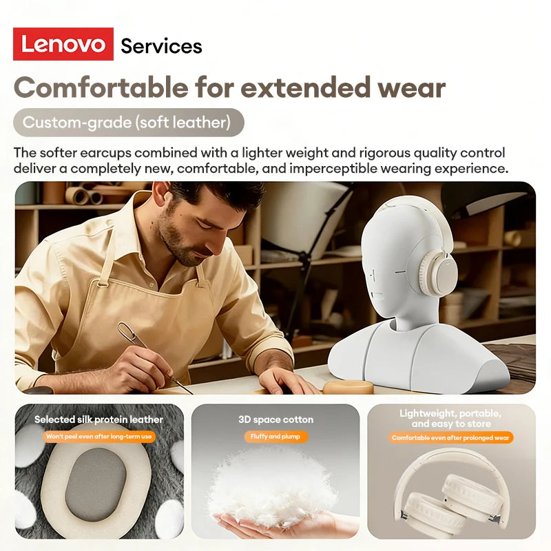 Lenovo LS105 Foldable Wireless Headphones – Bluetooth 6.0, 30-Hour Playtime, Built-In Mic