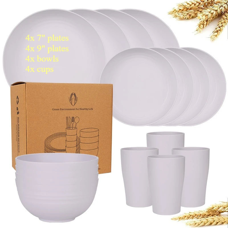 16-Piece Wheat-Straw Tableware Set