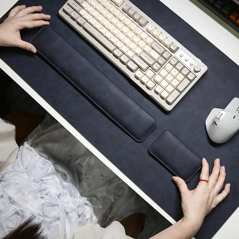 Large PU Leather Desk Mat with Keyboard Wrist Rest & Mouse Wrist Pad, Non-Slip Extended Pad for Office Gaming Desktop