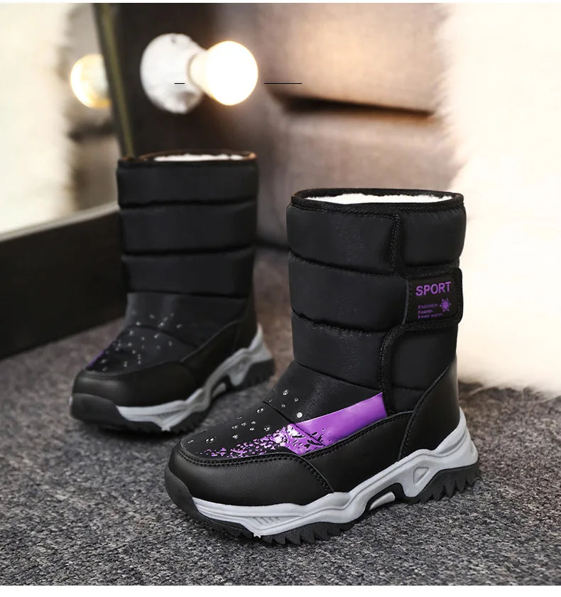 2025 New Winter Children Snow Boots Waterproof Warm Fur Rubber Sole Non-slip Fashion Girls Boys Boots EU 26-37