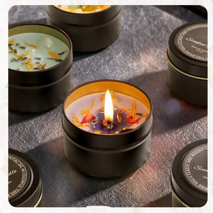 Kristall-Sojawachs-Kerze mit Trockenblumen in Eisen-Dose | 7 Farben | 20 Std. Brenndauer | Party & Geschenk