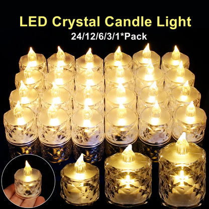 LED-Kristall-Kerzen ohne Flamme | Größen S, M & L | 1–24 Stück | Inklusive Batterien | Hochzeits- & Heimdekoration
