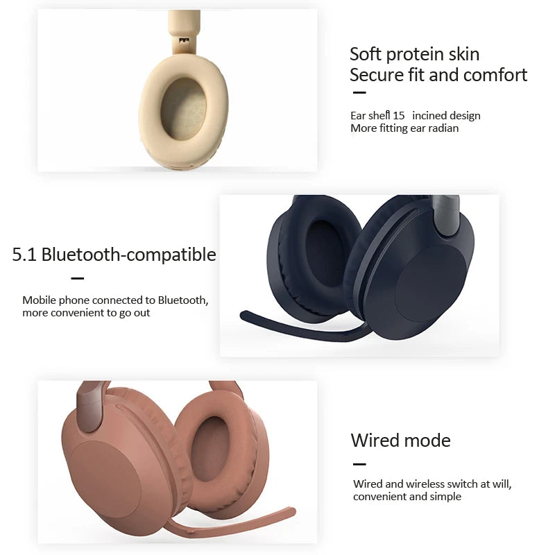 Wireless Bluetooth Over-Ear Headphones – BT 5.1, Built-In Mic, Wired or Wireless