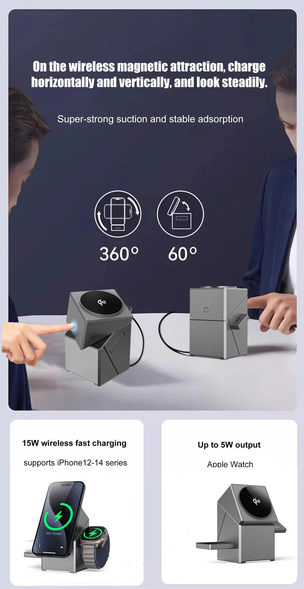 3-in-1 Magnetic Wireless Charging Station for iPhone, Watch & Earbuds