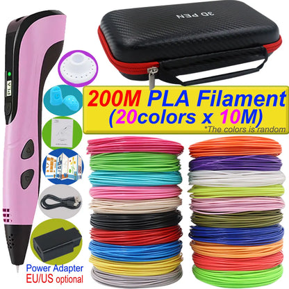 Penna 3D per bambini – Display LCD, velocità regolabile e kit con filamento PLA e custodia
