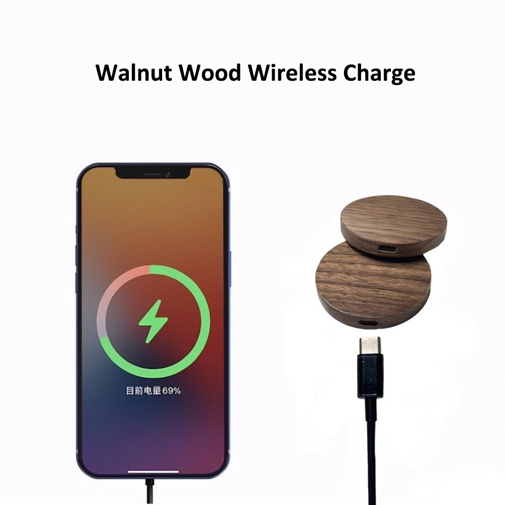 Slim Walnut Wood-Style 10W/15W Wireless Charger Pad