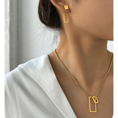Minimalistisches Edelstahl-Schmuckset für Damen – Geometrisches Hohldesign, Elegantes Bankettgeschenk