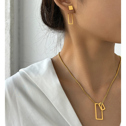 Minimalist Stainless Steel Jewelry Set for Women – Geometric Hollow Design, Elegant Banquet Gift