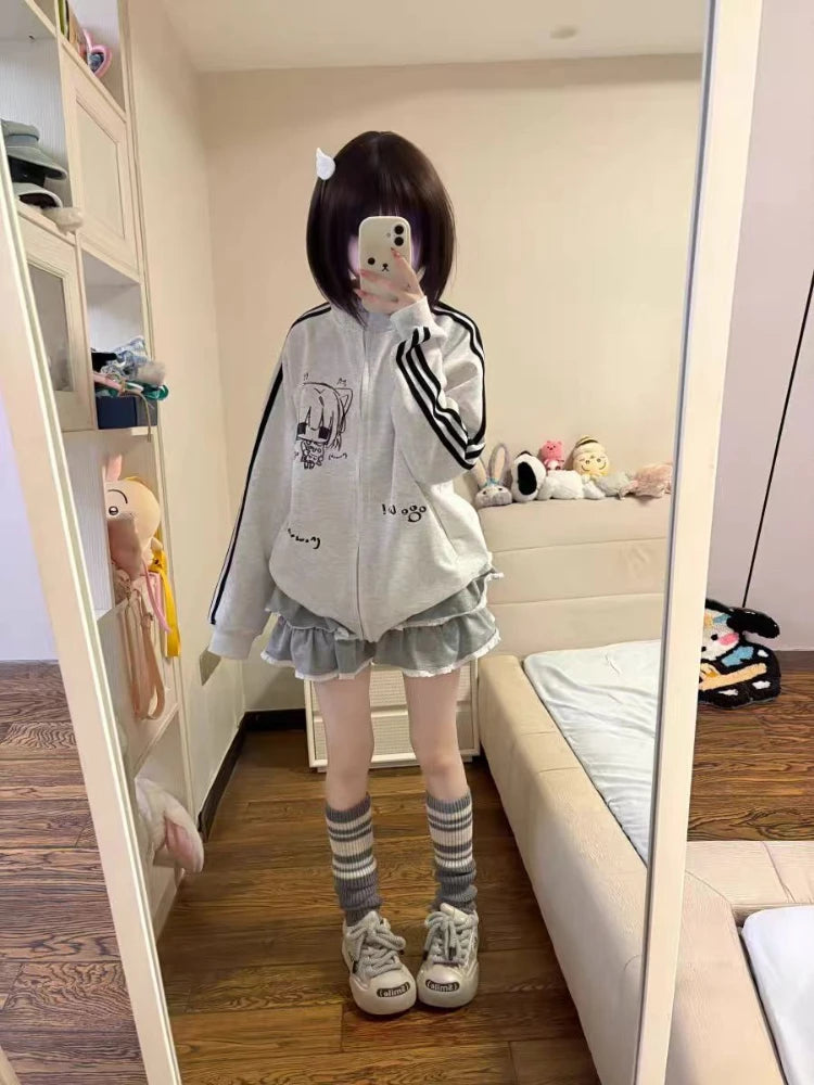 Japanese Subculture Sweet Sweatshirt Women Autumn Winter Long Sleeve Cartoon High Collar Jackets Casual Fashion Cute Outerwear