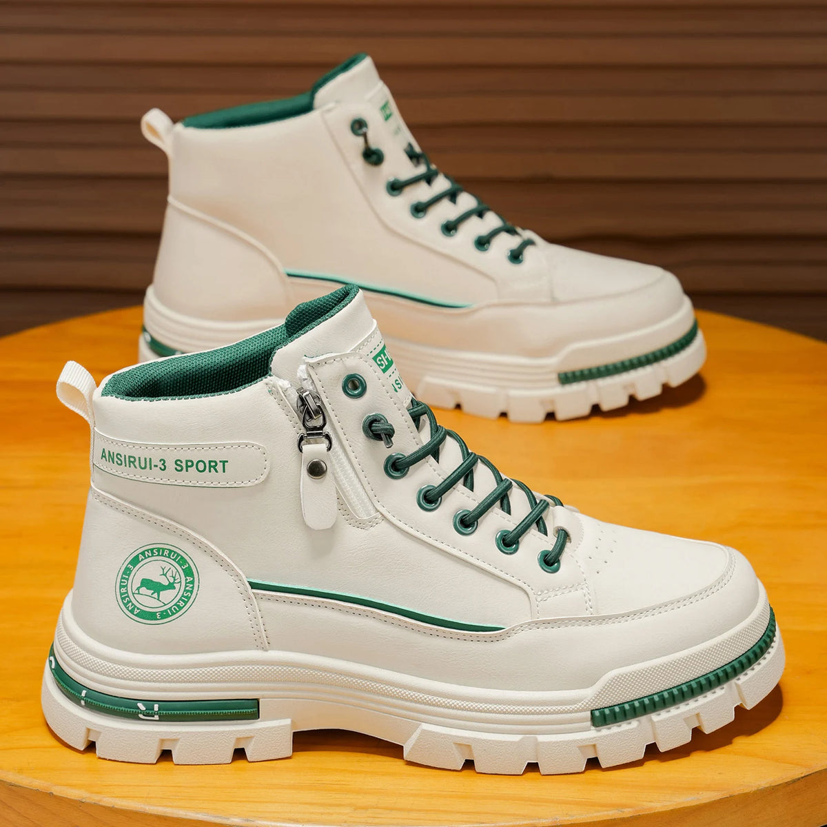 Men'S High Top Combat Boots Side Zipper Platform Non Slip Outdoor Casual Work Ankle Boots