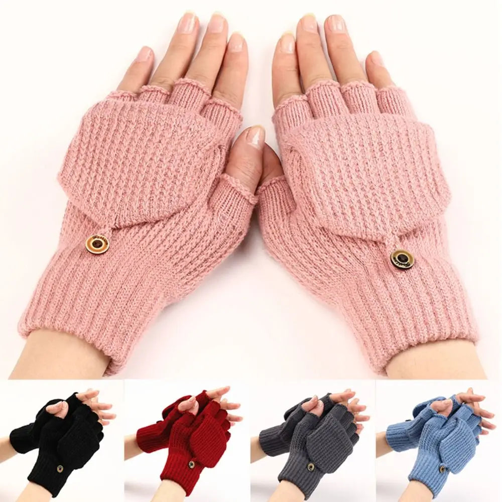 Knit Flip-Top Fingerless Mittens – Convertible Winter Gloves