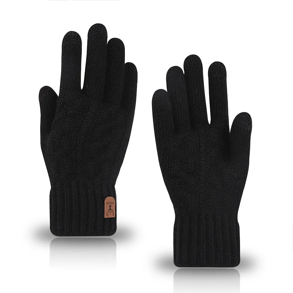 Men's Fleece-Lined Wool-Blend Knit Gloves – Touchscreen, Non-Slip