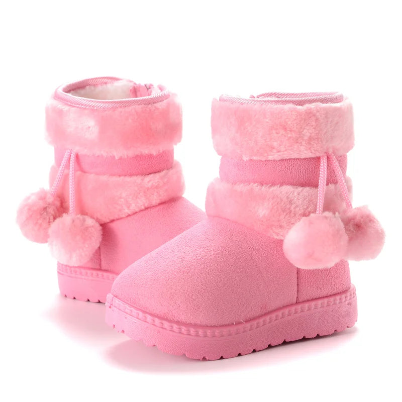 Kids' Pom-Pom Snow Boots – Plush-Lined Winter Boots with Side Zip