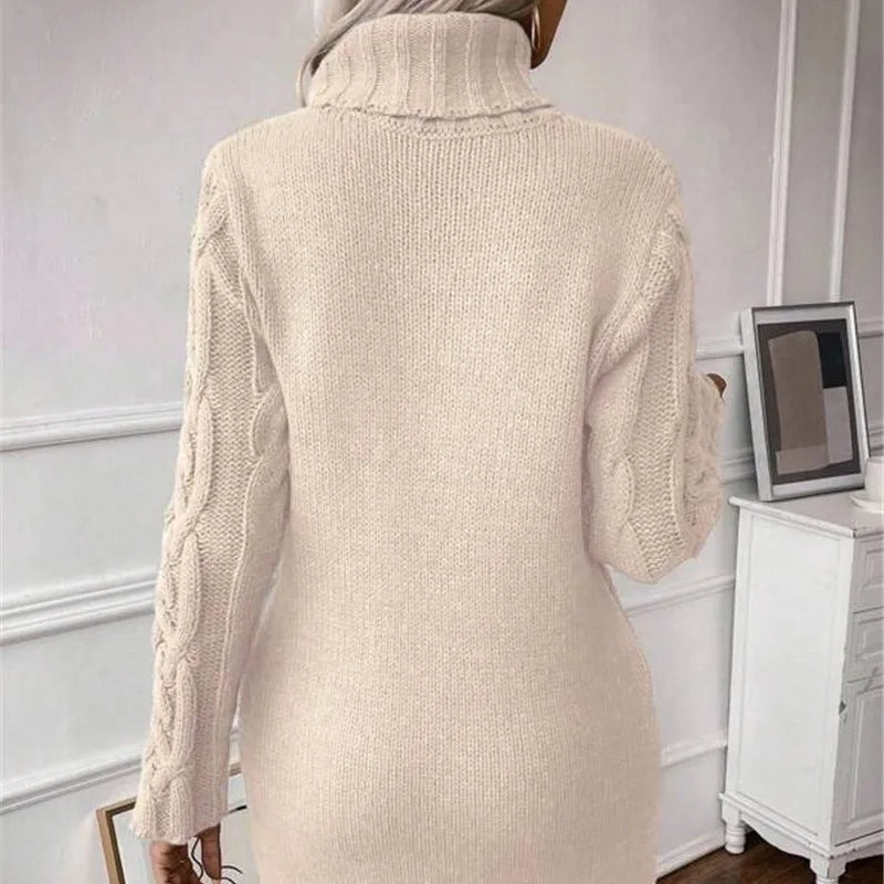 Women's Twisted-Knit Turtleneck Knee-Length Dress