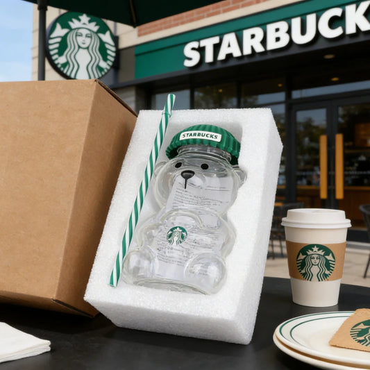 Starbucks Bearista Bear Glass Tumbler – 591ml Cold Cup with Straw