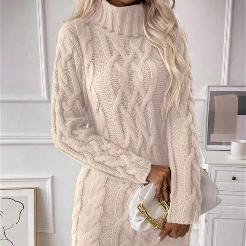 Women's Twisted-Knit Turtleneck Knee-Length Dress