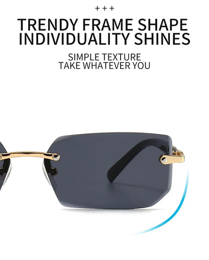 Rimless Rectangle Sunglasses | Trendy Small Square Summer Shades