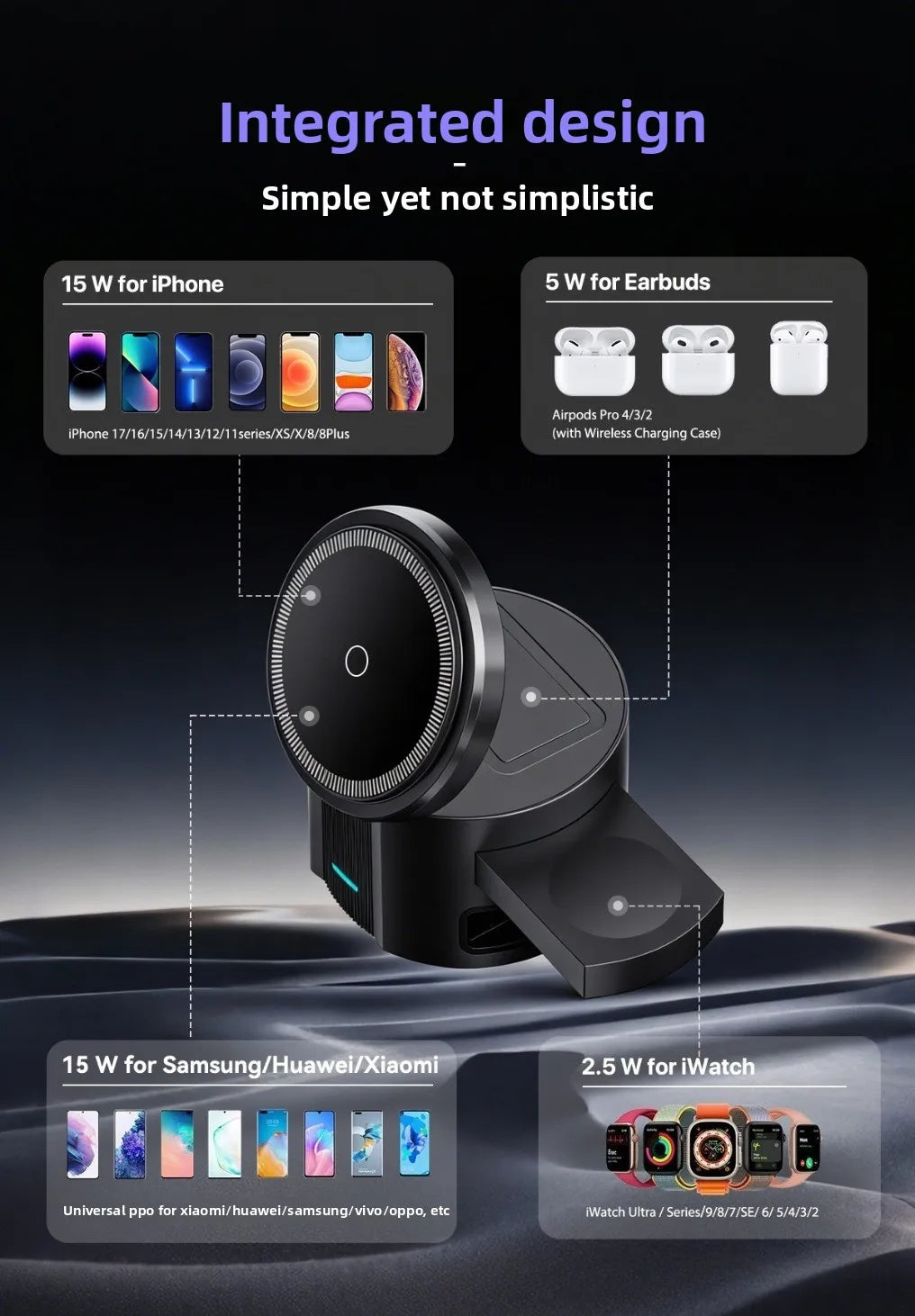 Foldable 3-in-1 Travel Wireless Charger for Phone, Watch & AirPods