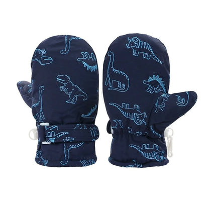 Muffole da neve con dinosauri per bimbi piccoli – Foderate in pile, taglie S, M, L