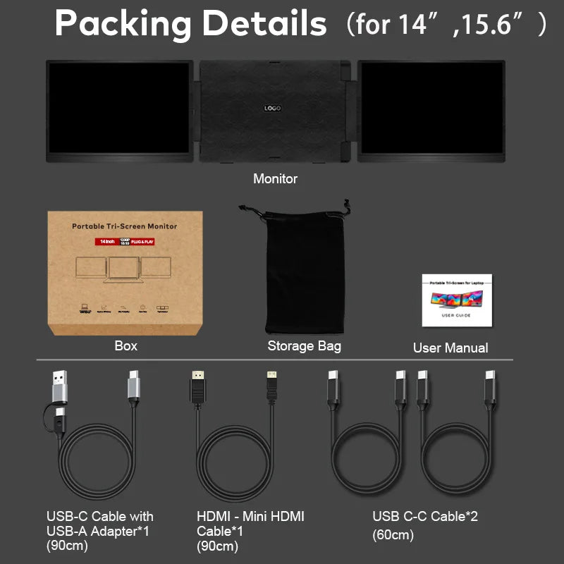 Rospider 15.6" Dual Screen Extender – FHD IPS Triple Expandable Laptop Monitor for Productivity