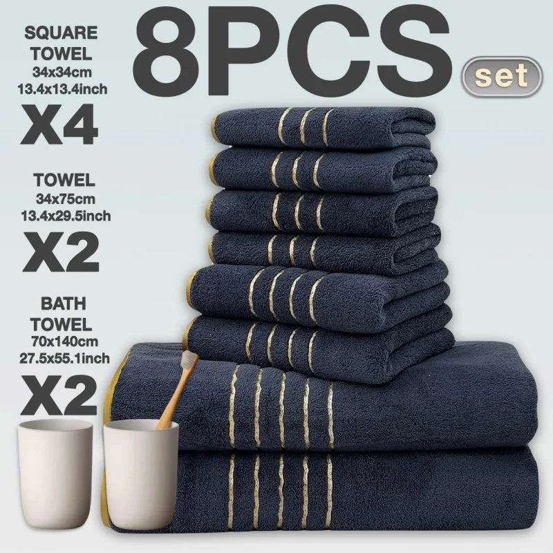 Gold Stripe Coral Fleece Towel Set – 2, 3, 6 or 8 Pieces