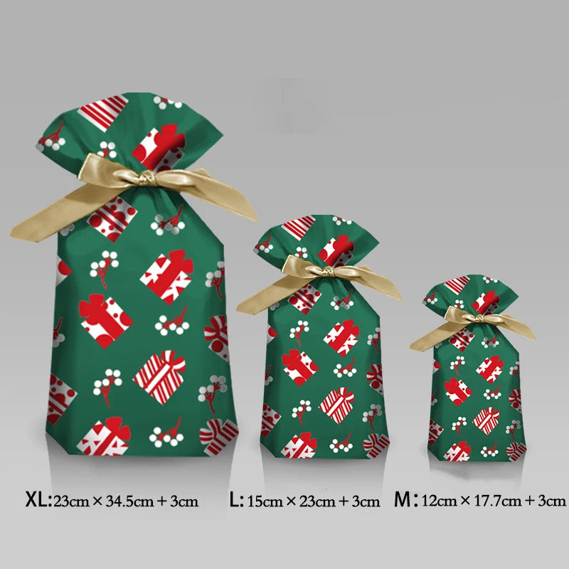 Christmas Drawstring Gift Bags – Santa, Snowflake & Reindeer Prints