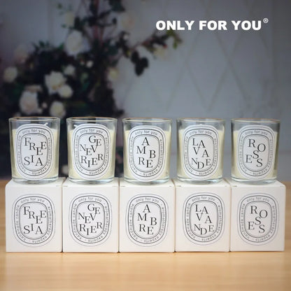 Vela aromática transparente Prometheus | 50 g | 16 fragancias europeas | 10 h de combustión | Caja de regalo artesanal