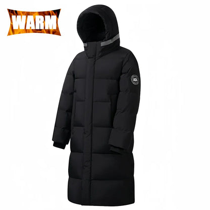 Langer Damen-Wintermantel mit Kapuze aus Gänsegänsedaunen