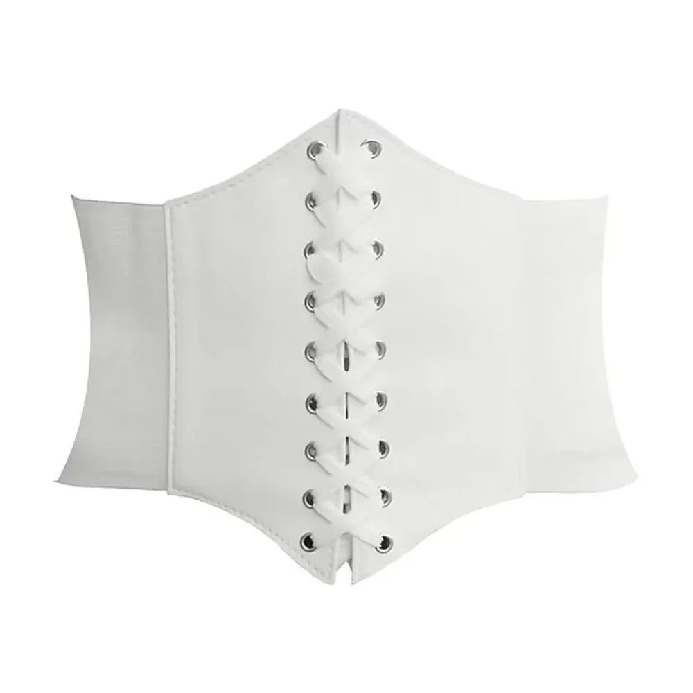 Women's Wide Elastic Corset Belt – Faux Leather Lace-Up Waist Belt
