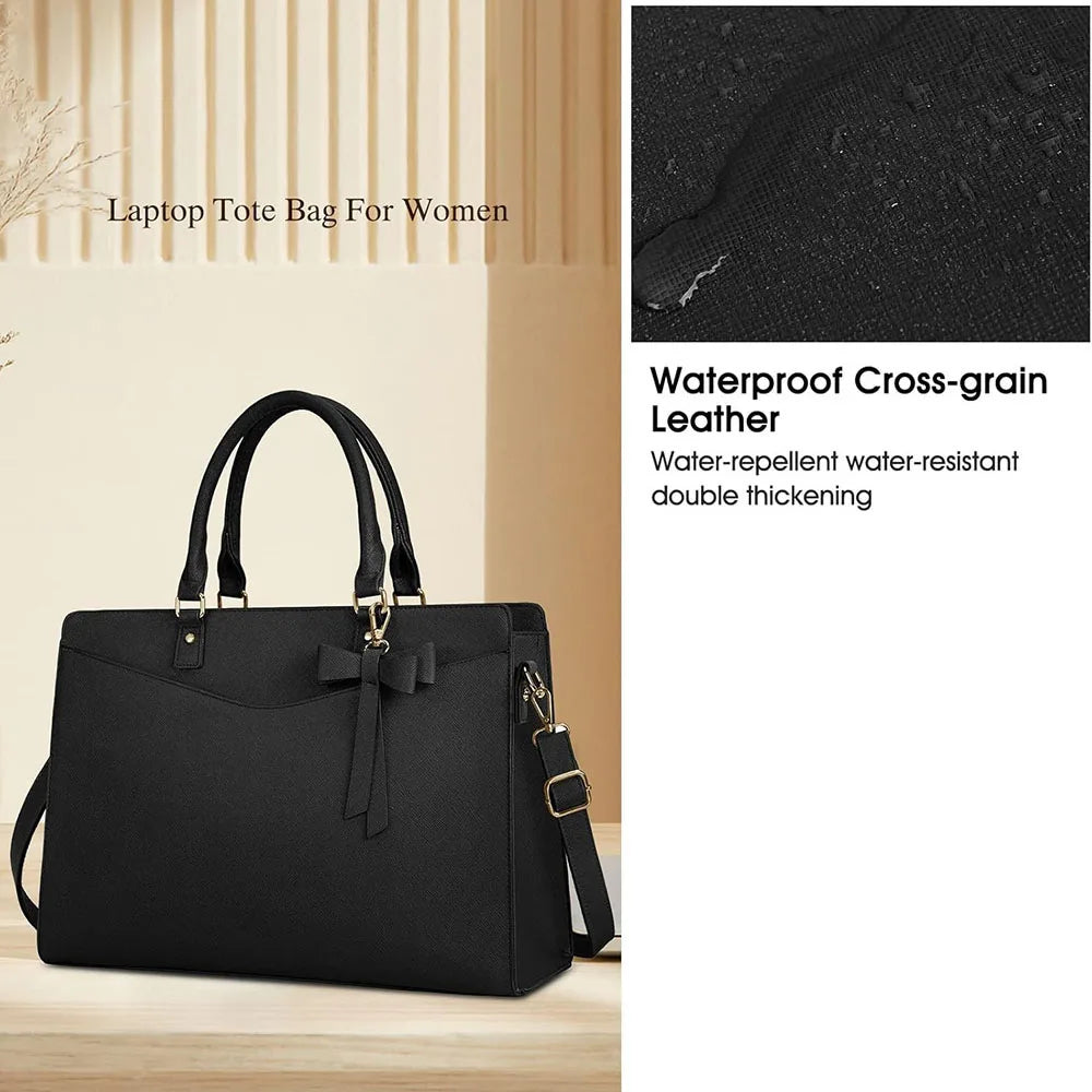 Women's PU Leather Laptop Tote 15.6" - Lightweight Work Briefcase Handbag