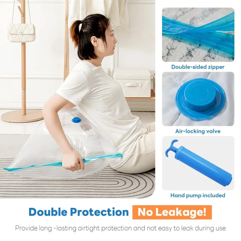 Vacuum Storage Bags with Hand Pump | 5 Sizes, 1–5 Pack | Space Saver Bags for Clothes & Bedding