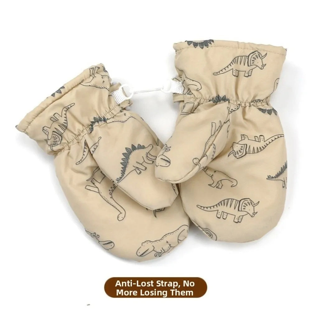 Toddler Dinosaur Snow Mittens – Fleece-Lined, Sizes S, M, L