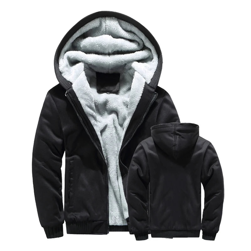 Men's Winter Jackets Thick Warm Jacket Brand Sportswear Coat Pants Solid Color Fleece Zipper Hooded Long Sleeved Male Outerwear