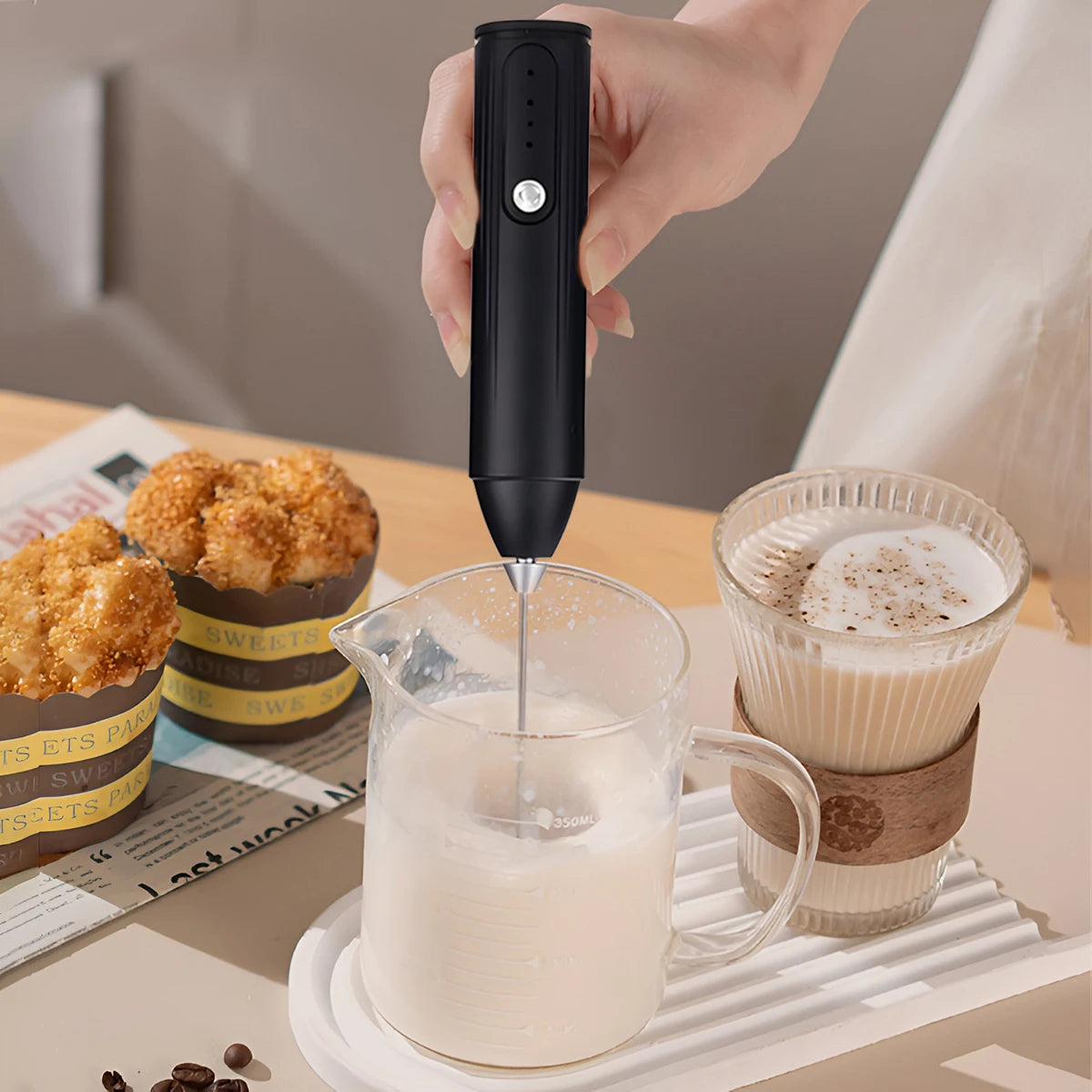 Rechargeable Milk Frother & Mini Whisk – 3-Speed Handheld Electric Frother