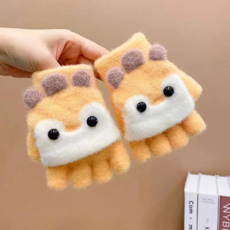 Kids' Penguin Flip-Top Mittens – Half-Finger Winter Gloves (Ages 2–6)