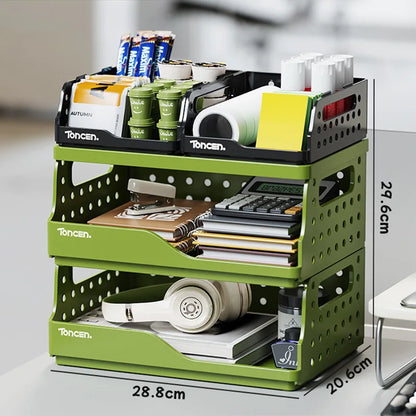 Stylish & Sturdy 3-Tier Desk Organizer with 2 Large + 2 Small Compartments – Stackable Office Storage Box
