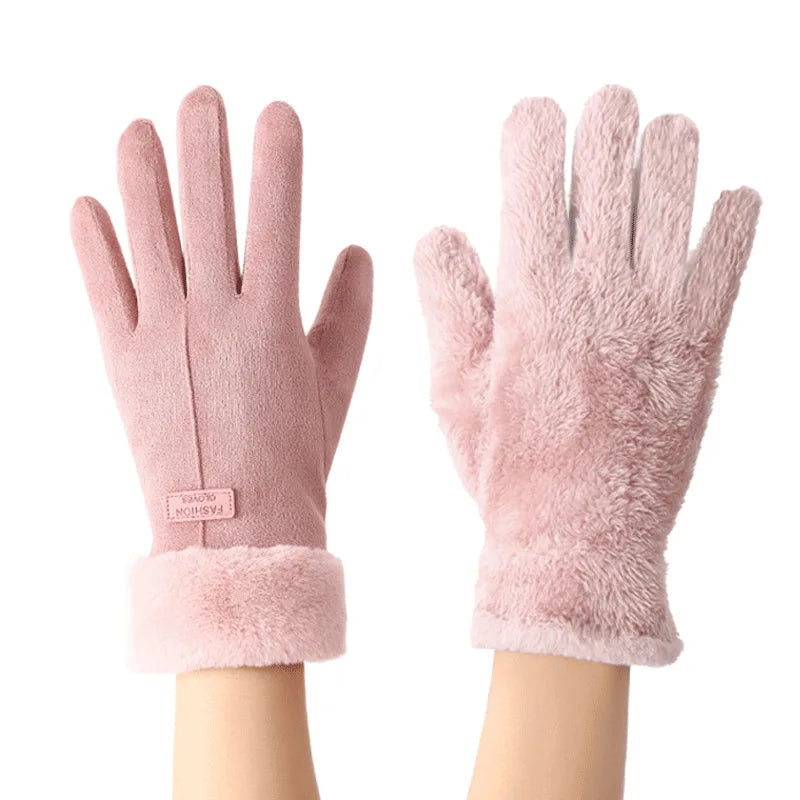 Women's Thick Plush Suede-Feel Touchscreen Gloves