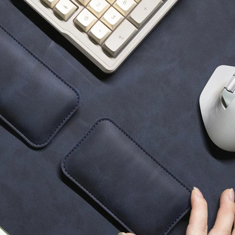 Large PU Leather Desk Mat with Keyboard Wrist Rest & Mouse Wrist Pad, Non-Slip Extended Pad for Office Gaming Desktop