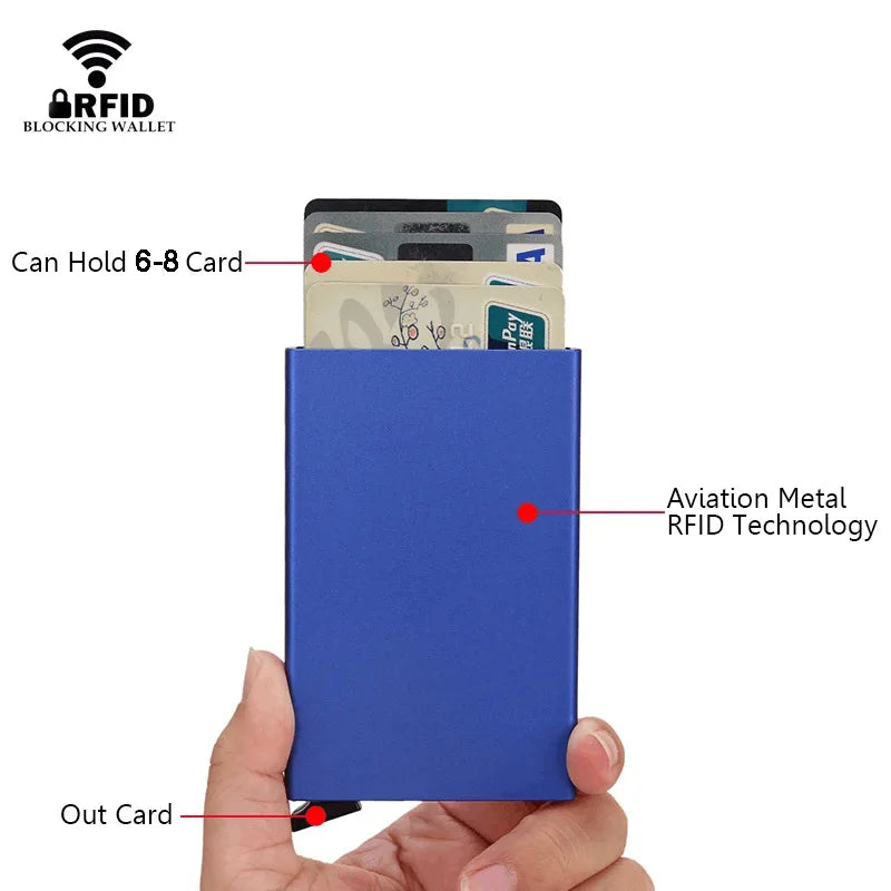 Slim Metal RFID Card Holder – Pop-Up Minimalist Wallet for Men & Women