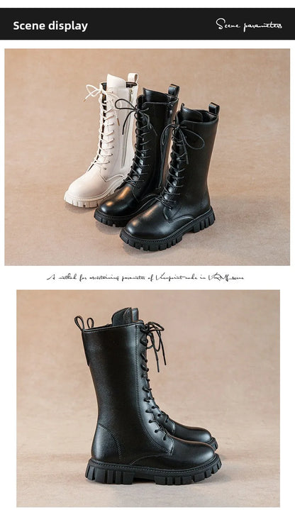 Girls' Lace-Up Square-Heel Ankle Boots