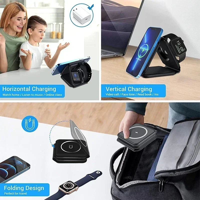 30W Foldable 3-in-1 Wireless Charger for Phone, Watch & AirPods