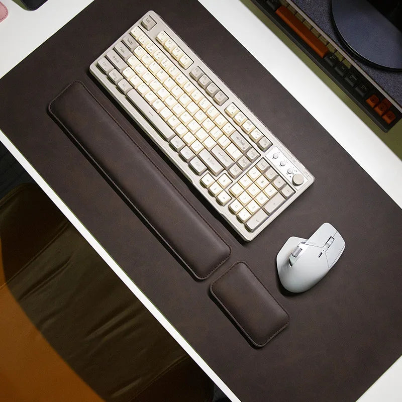 Large PU Leather Desk Mat with Keyboard Wrist Rest & Mouse Wrist Pad, Non-Slip Extended Pad for Office Gaming Desktop